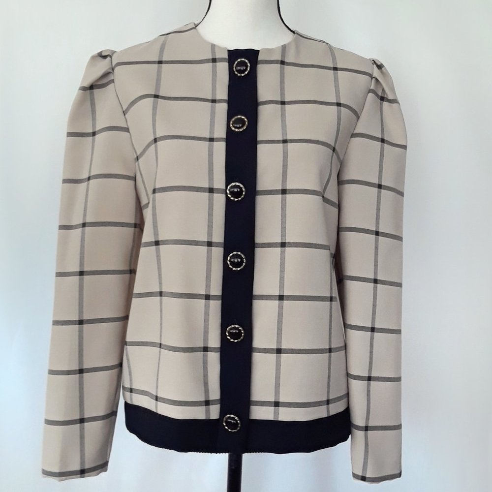 Vintage 1980s Tan Black Grid Pattern Light Jacket